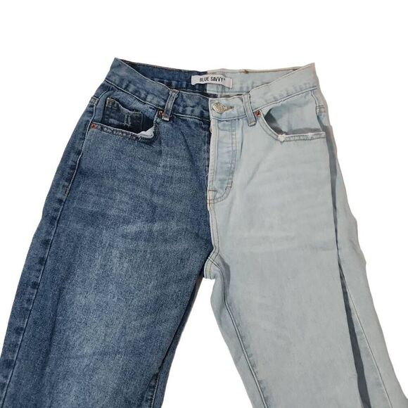 Blue Savvy Denim Juniors Size 5 Two Tone Straight Leg Blue Jeans - Picture 6 of 6